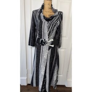 Signature by Robbie Bee Womens XL Gray Mixed Print Belted Cowl Neck Midi Dress